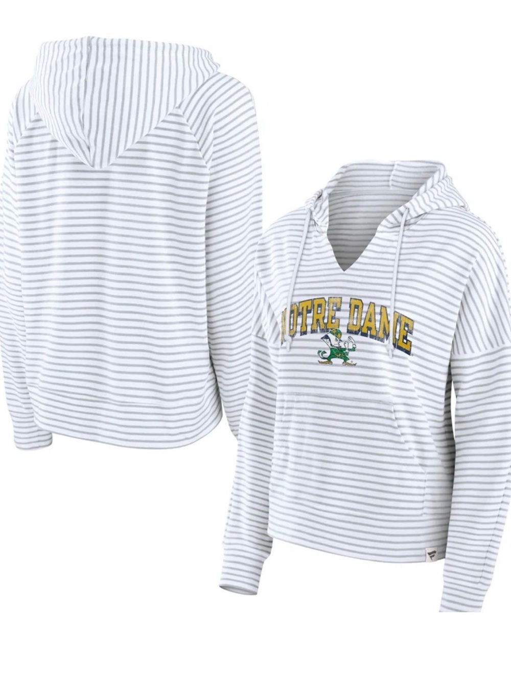 Fanatics Notre Dame Striped Hooded Pullover - White & Light Gray